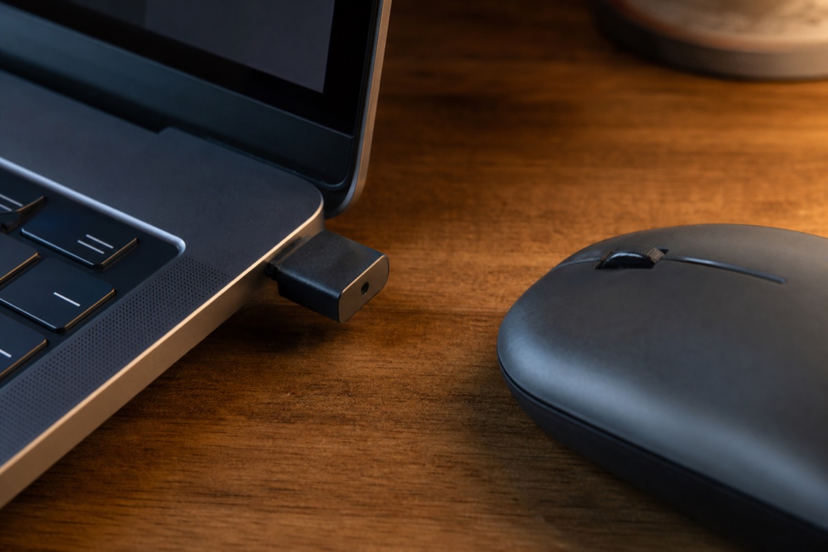 USB mouse jiggler next to a wireless mouse